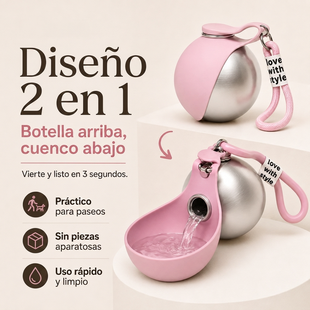 Diseño 2 en 1: botella arriba, cuenco abajo. Vierte y listo en 3 segundos